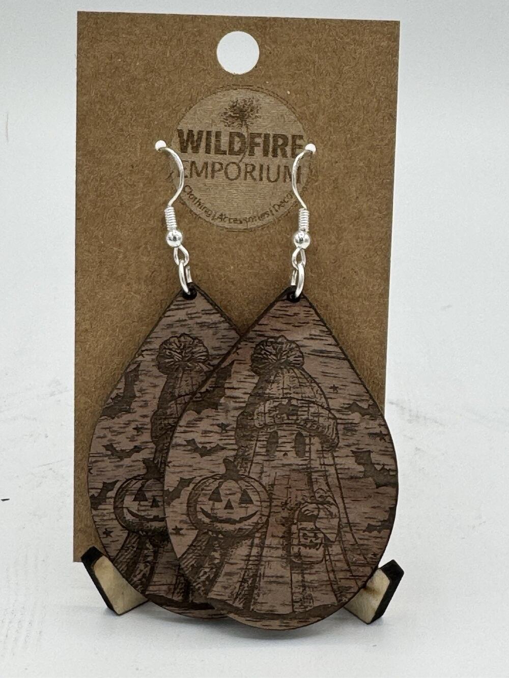 Cute Ghost Wood Tear Drop Earrings